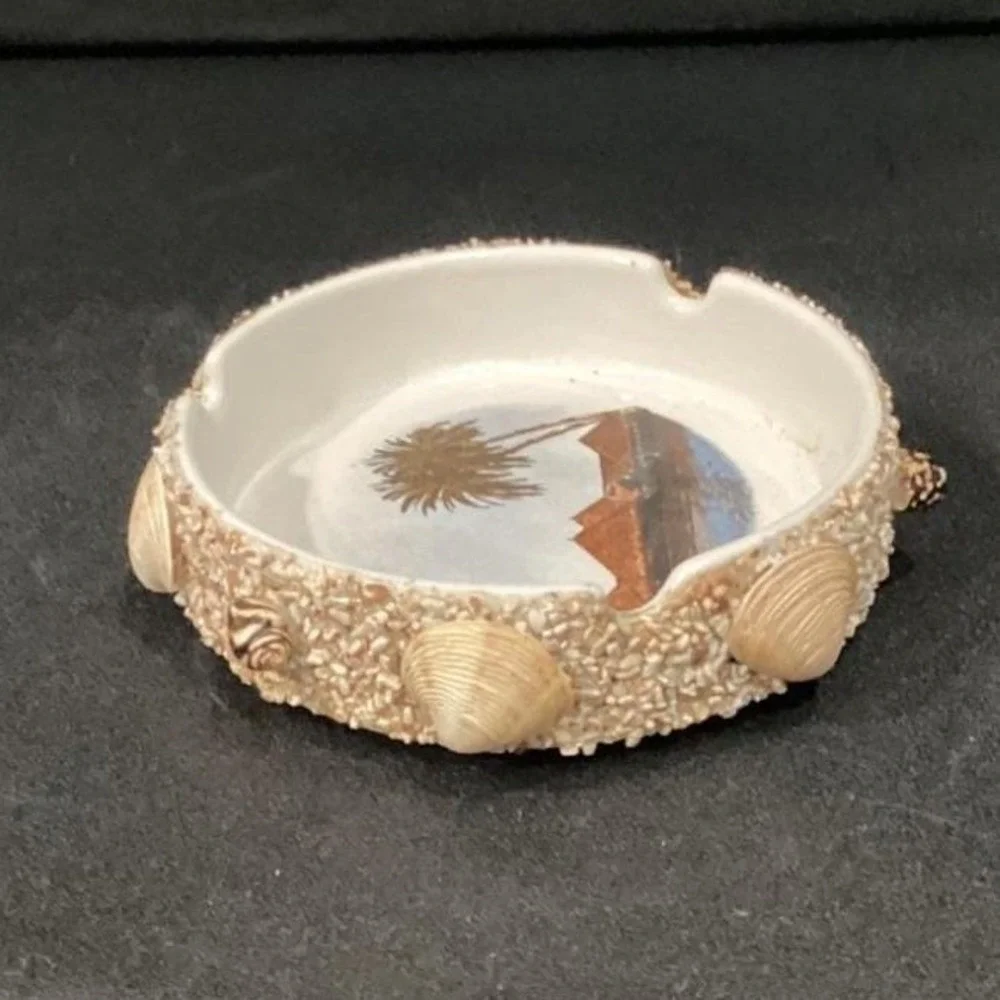 Hawaii Nautical Ceramic Ashtray, Real Seashells & Sand Accents, Coastal Souvenir